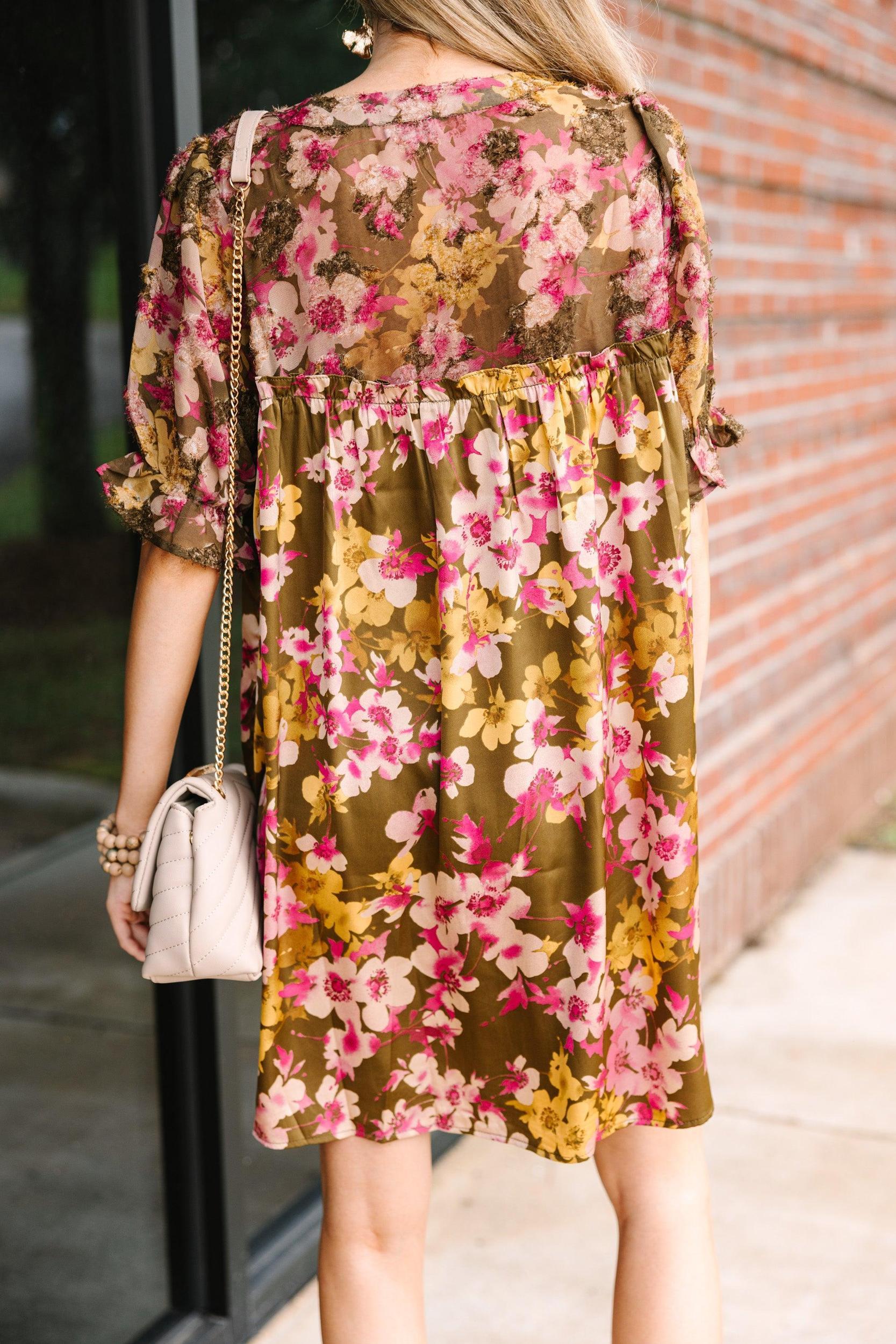 Mean Something Khaki Brown Floral Dress Female Product Image