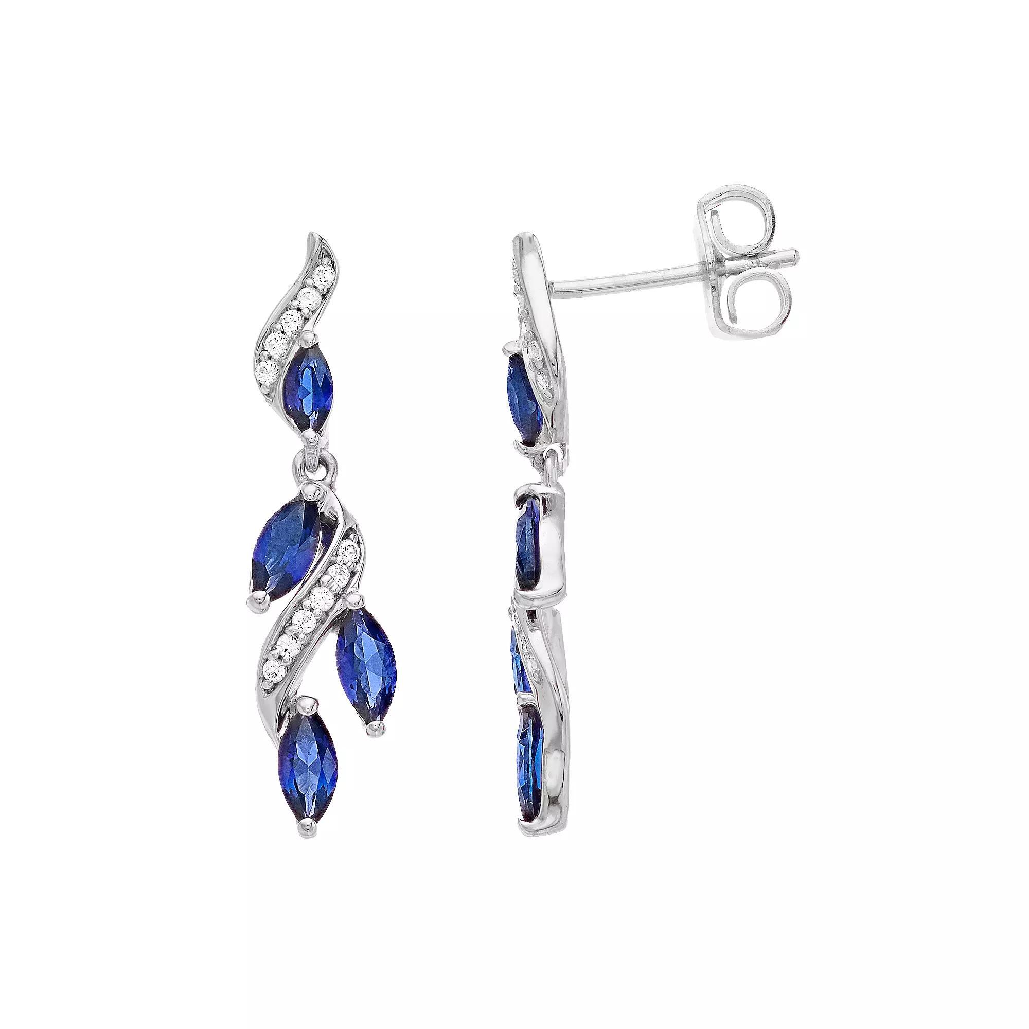 Sterling Silver Lab-Created Sapphire & Lab-Created White Sapphire Earrings, Women's Product Image