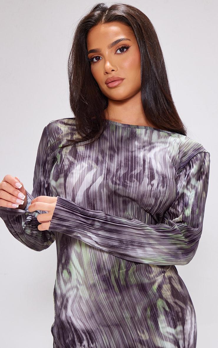 Petite Green Zebra Print Plisse Mini Dress Product Image