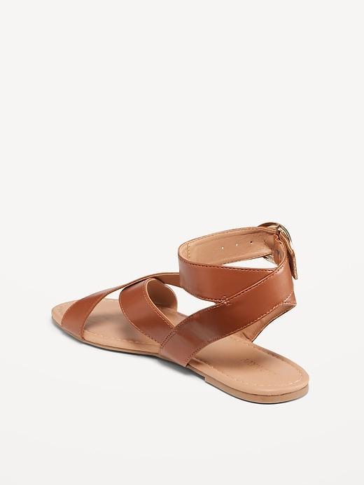Faux-Leather Cross-Strap Buckle Sandals Product Image