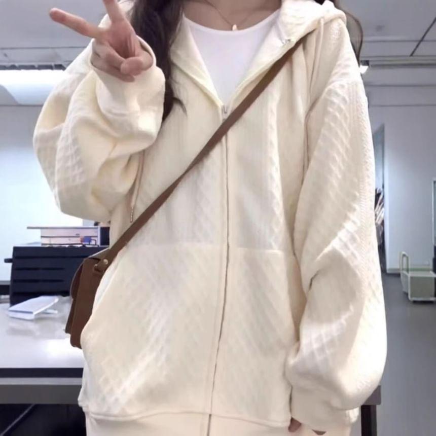 Plain Oversized Zip-Up Hoodie Product Image