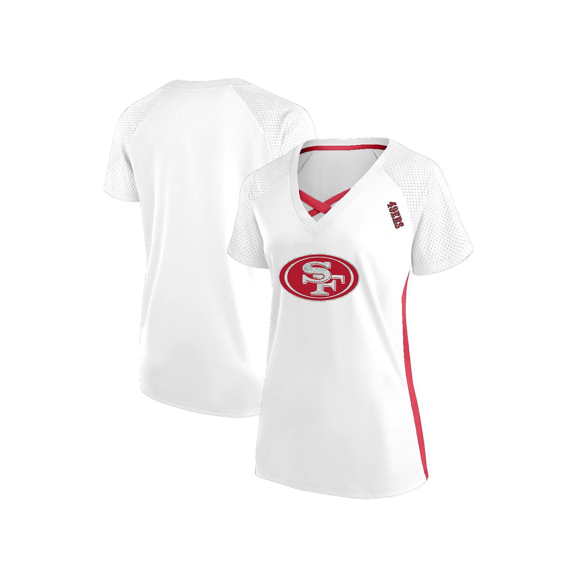 Women's Fanatics  White San Francisco 49ers Plus Size Glitter Lace-Up V- Neck T-Shirt, Size: 3XL Product Image