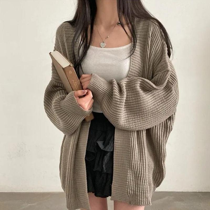 Plain Ribbed Open Front Cardigan Product Image