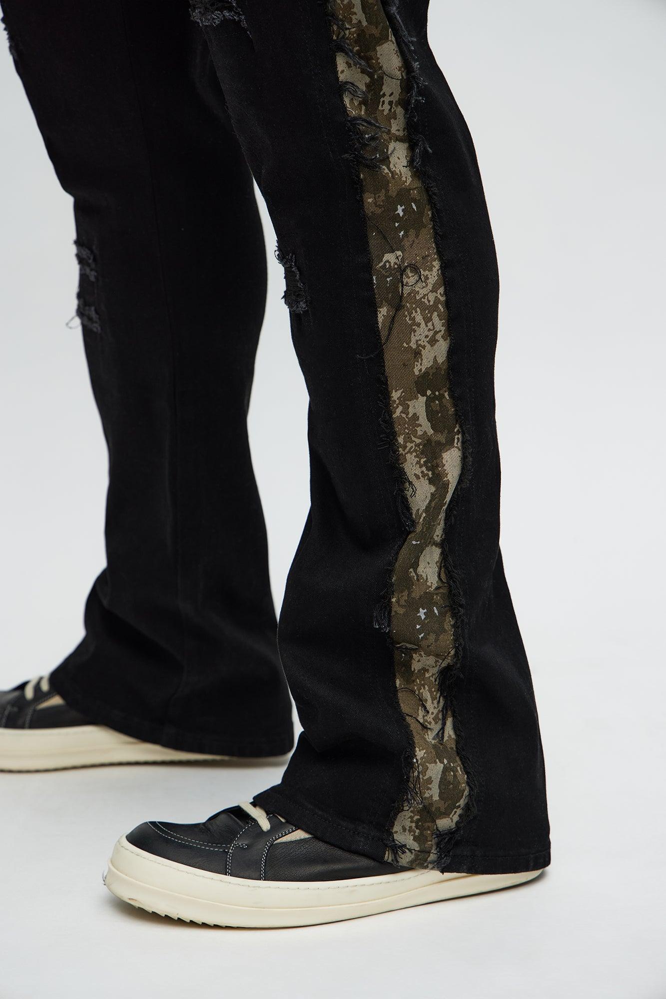 Cover Me Camo Ripped Stacked Skinny Flare Jeans - Black Product Image