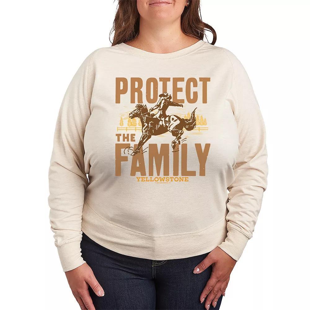 Plus Size Yellowstone Protect The Family French Terry Long Sleeve Tee, Womens Product Image