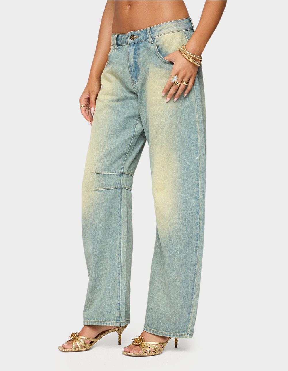 EDIKTED Cayden Low Rise Washed Barrel Jeans - BLUE Product Image