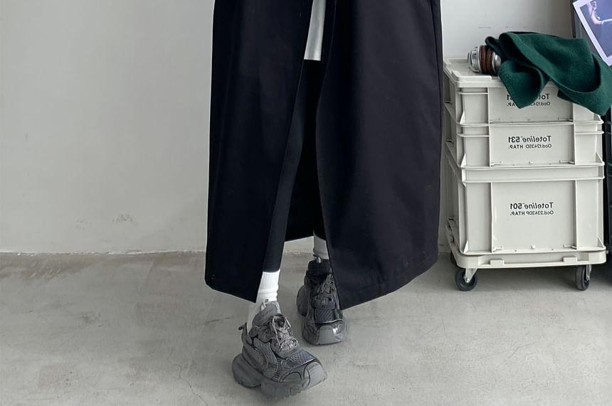Lapel Collar Plain Puffer Long Coat Product Image
