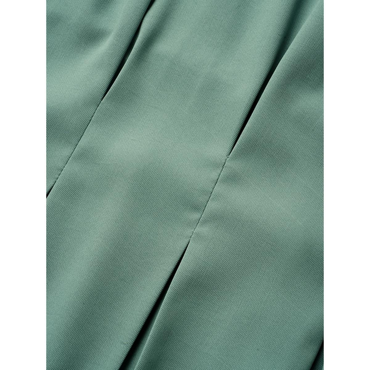 Plus Size Notched Collar Shirred Pleated Cap Sleeve Dress Emerald Women Work From Home Pleated Notched collar Cap Sleeve Curvy BloomChic 10/M Product Image