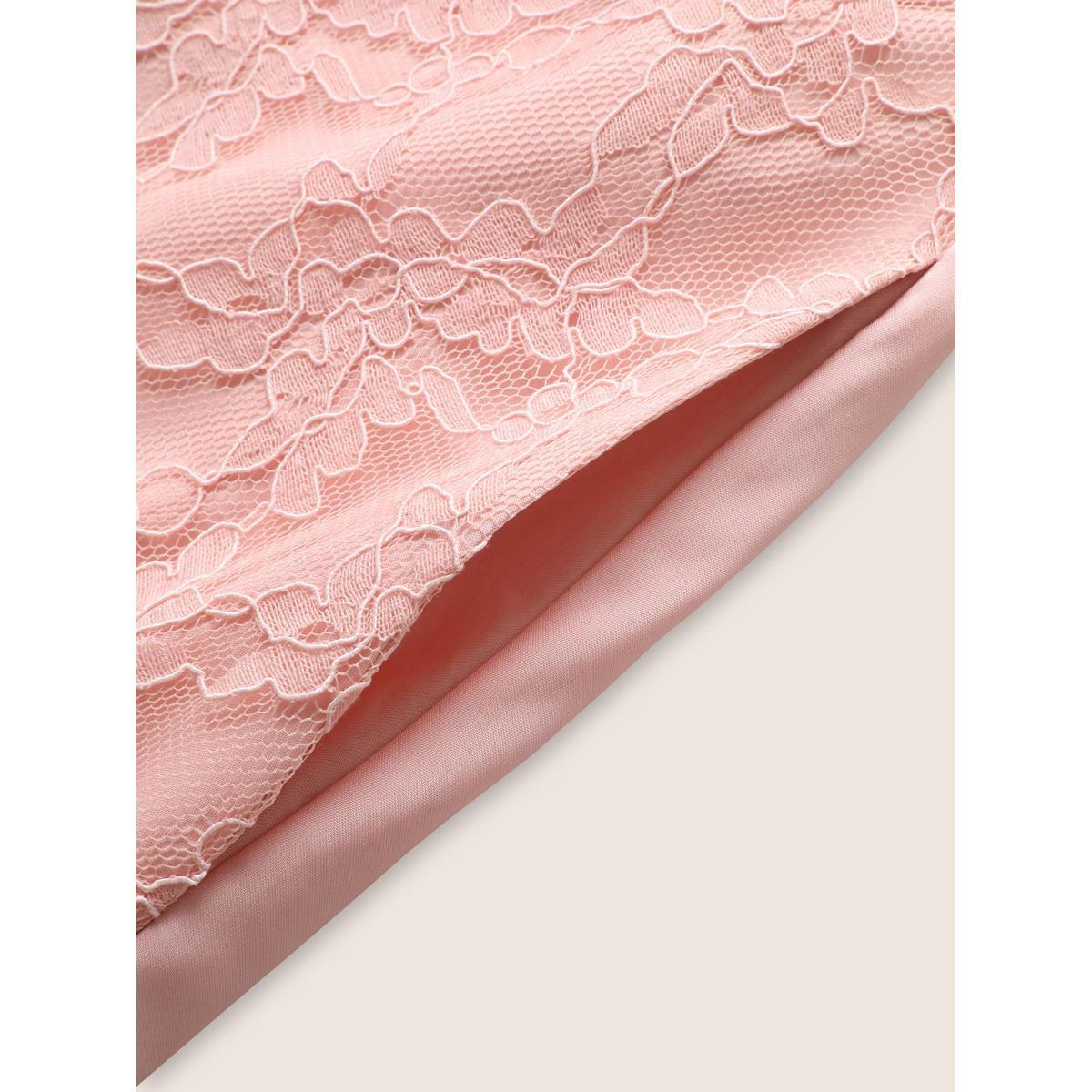 Plus Size Solid Lace Patchwork Tie Knot Midi Dress Blush Women Elegant Woven ribbon&lace trim V-neck Sleeveless Curvy BloomChic 30/6X Product Image