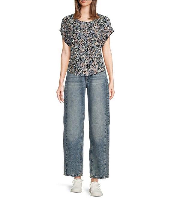 Lucky Brand Sandwash Floral Print Crew Neck Dolman Short Sleeve Tee Product Image