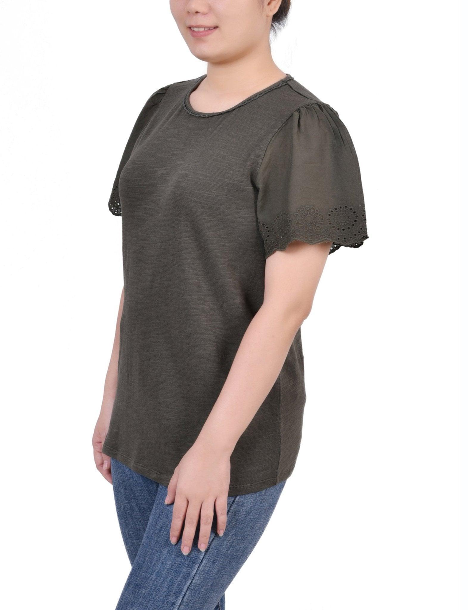 Forest Night Short Flutter Eyelet Sleeve Pullover Product Image