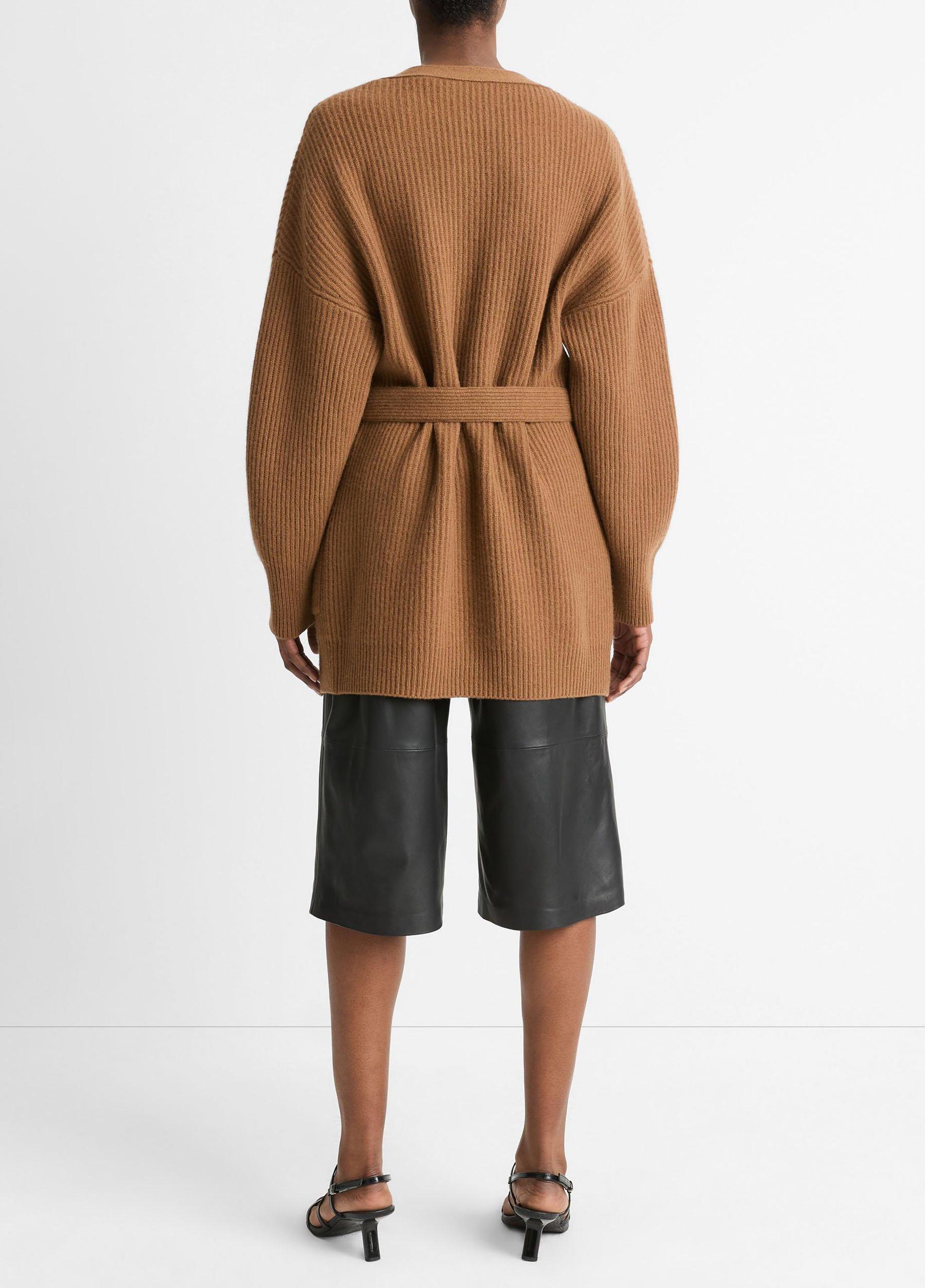 Faux-Leather-Trim Ribbed Wool-Cashmere Cardigan Product Image