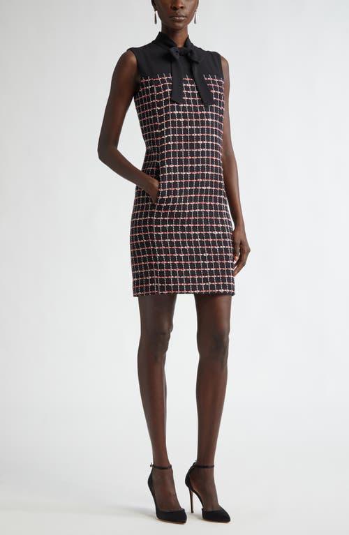 ST JOHN Window Pane Tweed Mixed Media Dress In Black/haute Red/pearl Multi Product Image