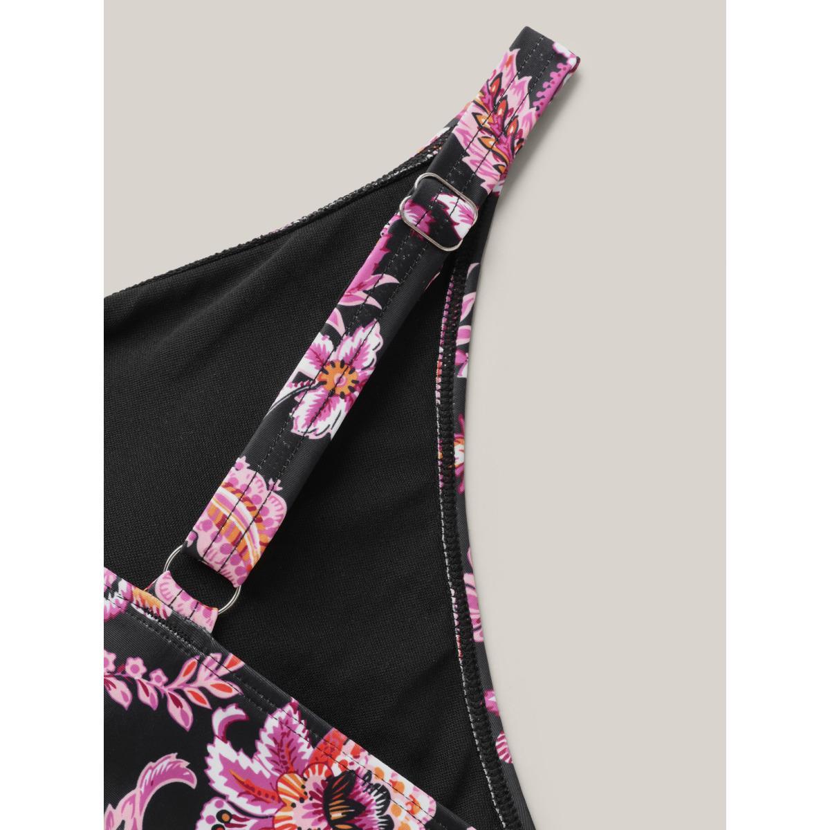 Plus Size Floral Print Front-Knot One-Piece Swimsuit Women's Swimwear Black Beach Tie knot Curve Bathing Suits High stretch One Pieces BloomChic 18-20/2X Product Image