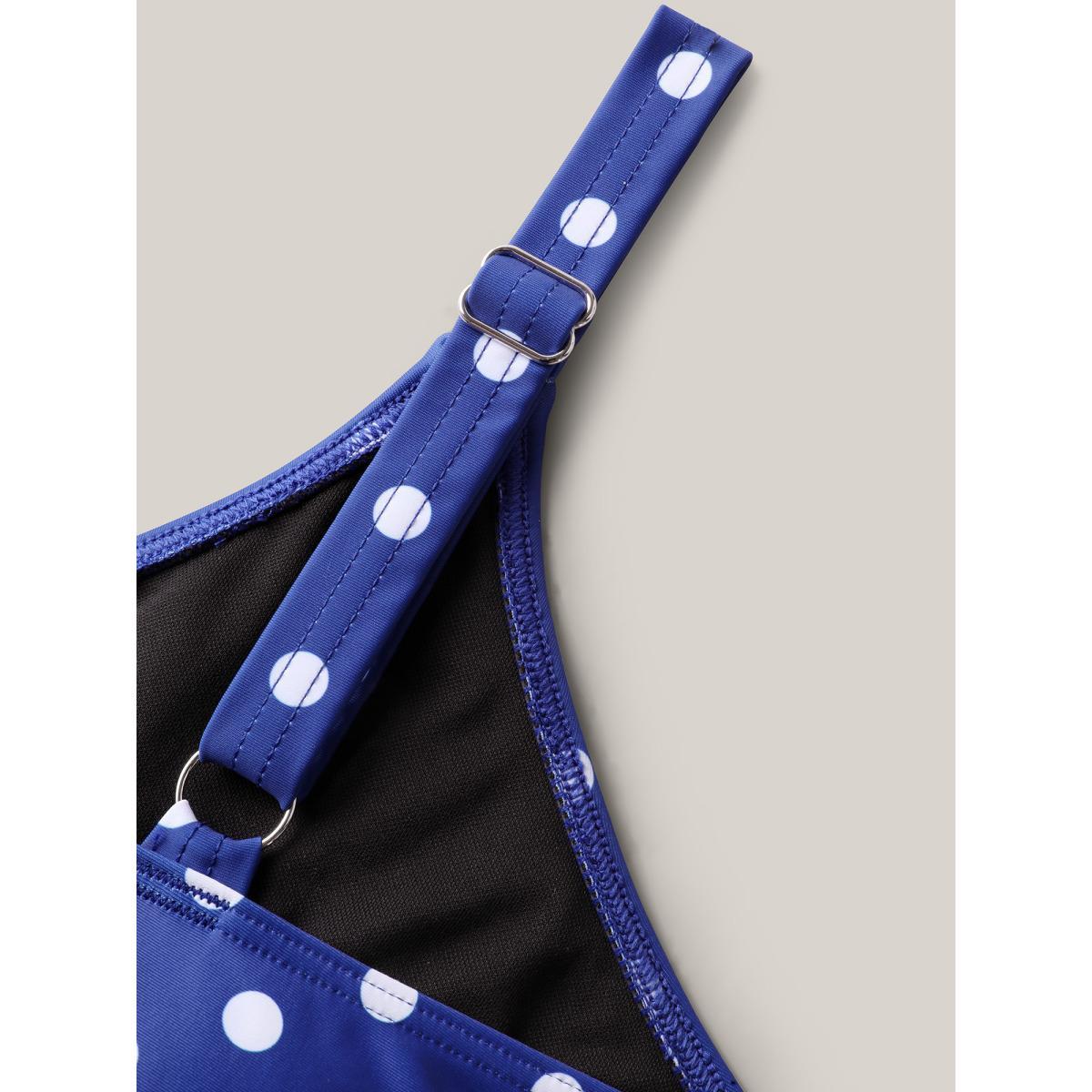 Plus Size Polka Dots Layered Ruffled Swim Top Women's Swimwear Indigo Beach Tiered High stretch Bodycon V-neck Curve Swim Tops BloomChic 14-16/1X Product Image