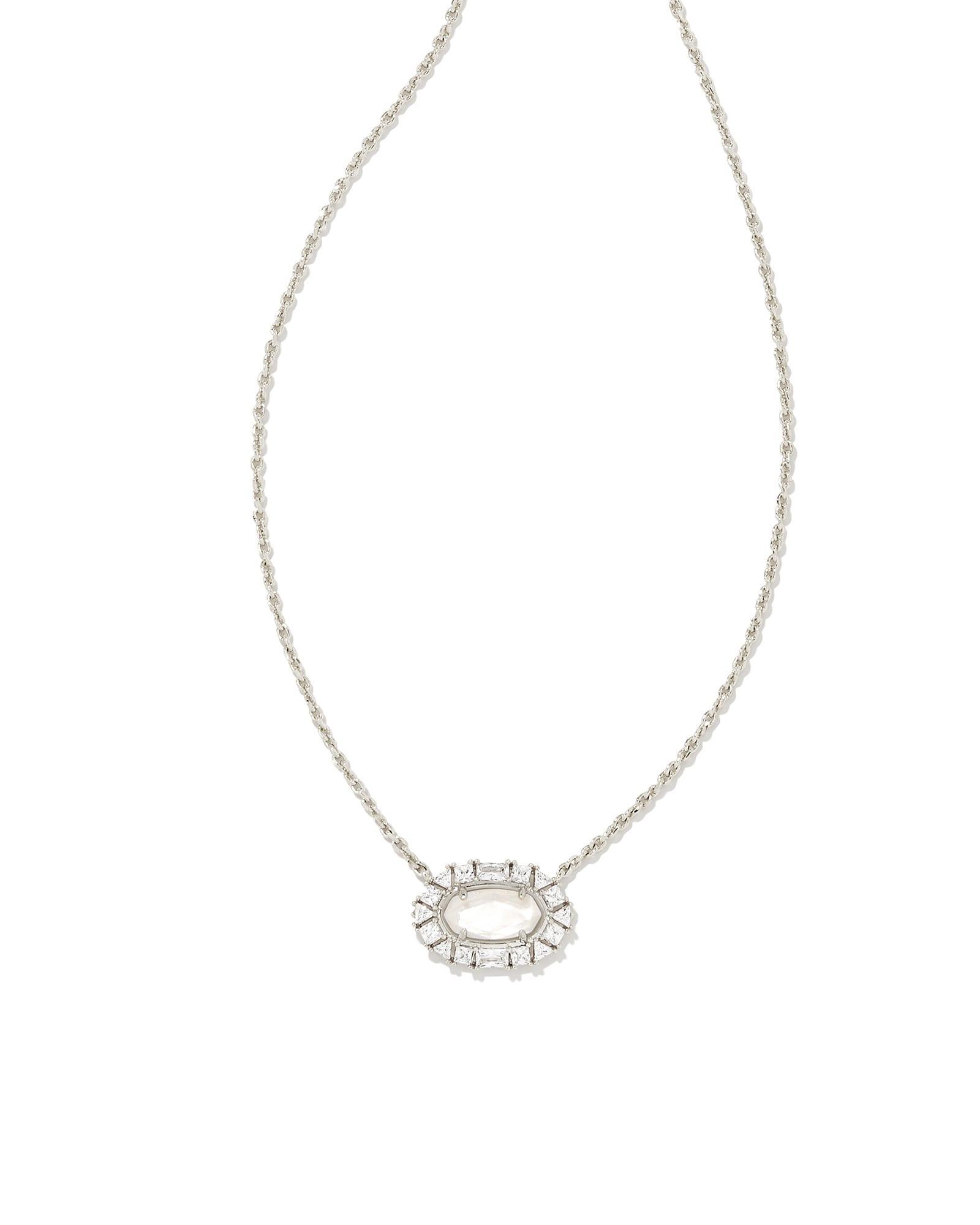 Elisa Gold Crystal Frame Short Pendant Necklace in Ivory Mother-of-Pearl Product Image