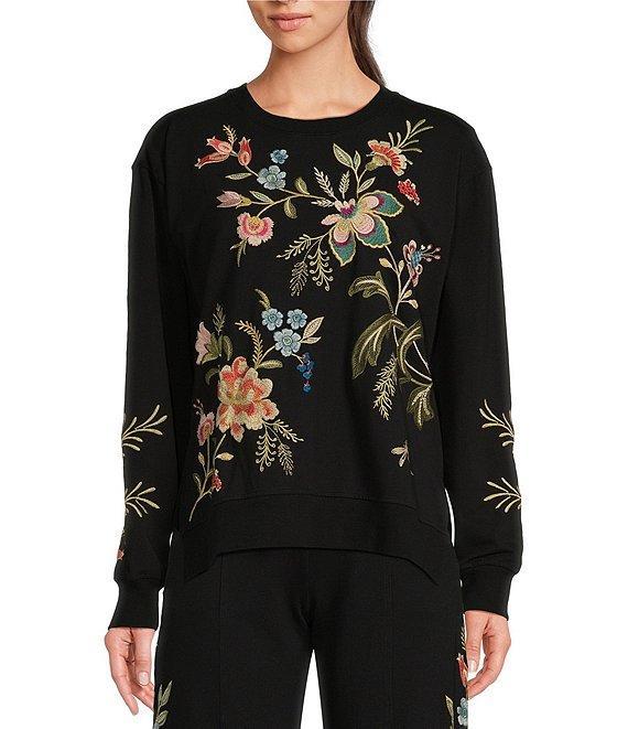 JOHNNY WAS Julianna Embroidered Placement Floral Crew Neck Long Sleeve Sweatshirt Product Image