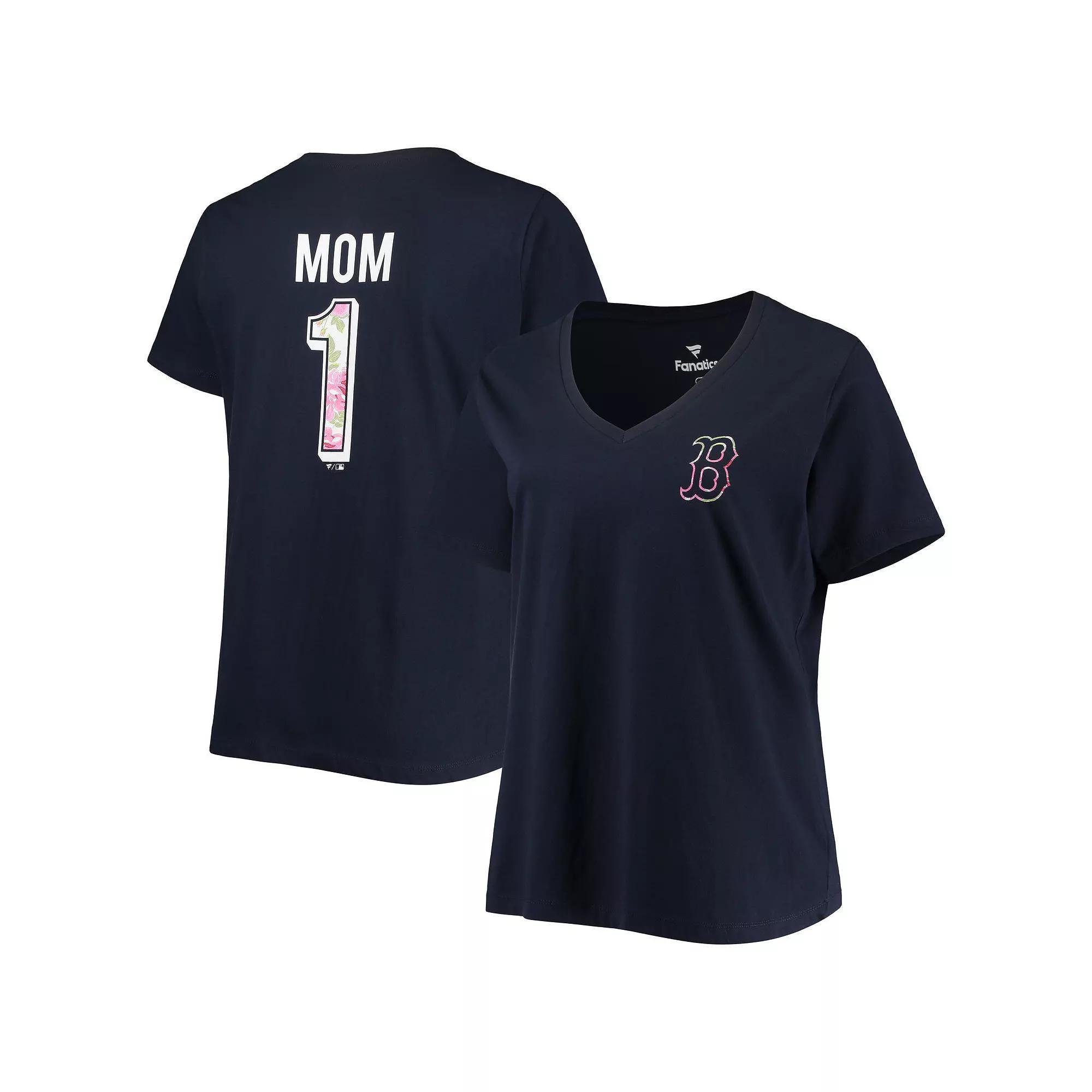 Women's Navy Boston Red Sox Plus Size #1 Mom 2-Hit V-Neck T-Shirt, Size: 1XL, Blue Product Image