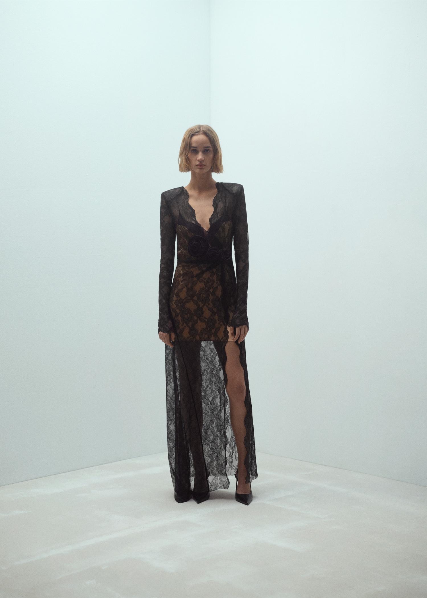 Lace dress with flower detail - Women | MANGO USA Product Image