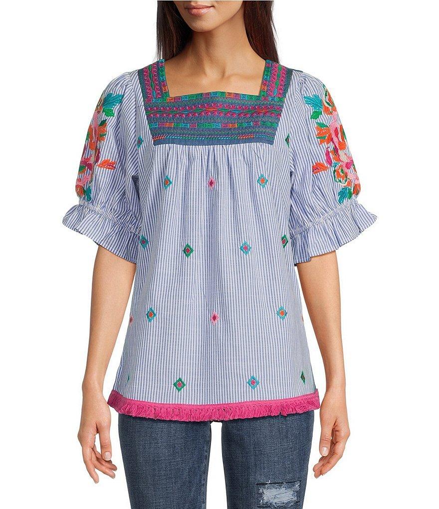 Calessa Square Neck Short Sleeve Embroidered Tunic Product Image