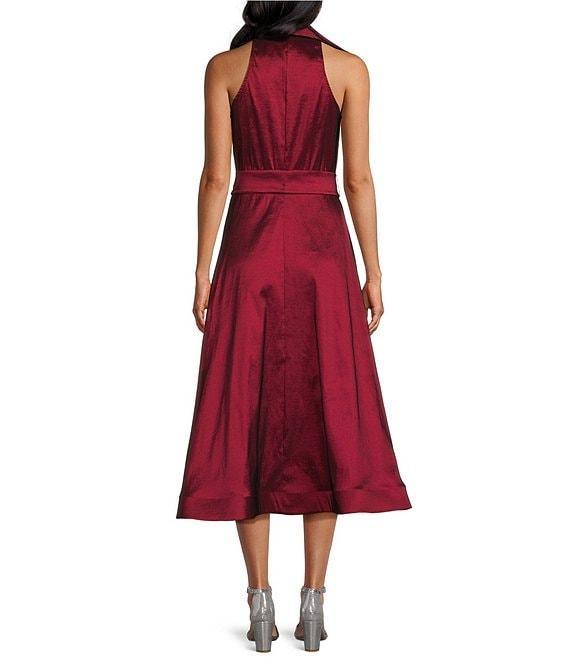 Marina Stretch Taffeta Point Collar Sleeveless Button Front A-Line Midi Dress Product Image