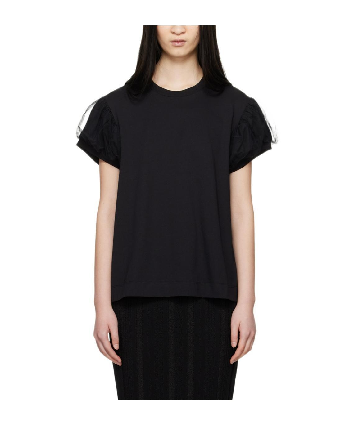 SIMONE ROCHA Black Tulle Overlay Puff Sleeve T-shirt In Black/black Product Image