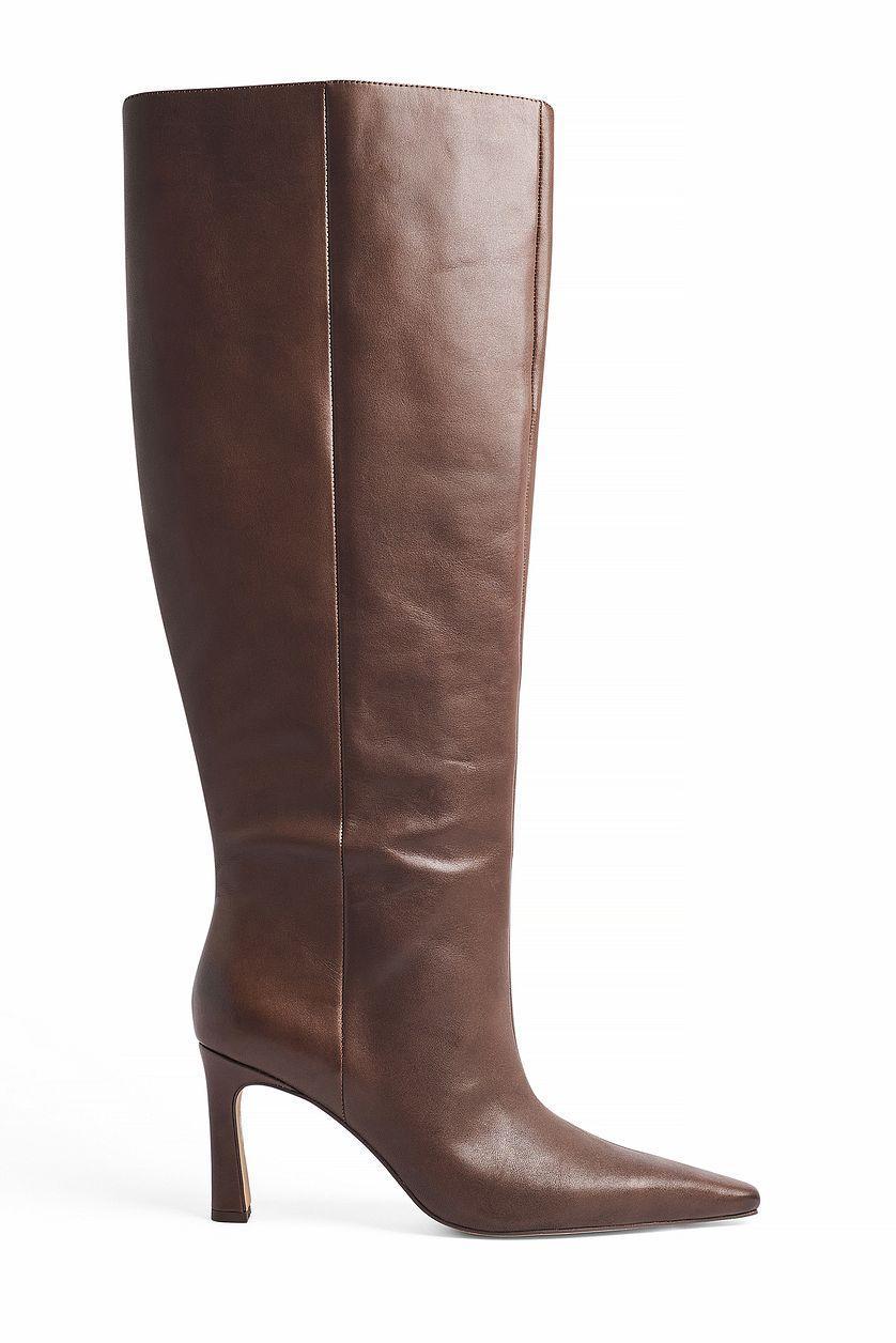 Slim Toe Leather Knee High Boots Product Image