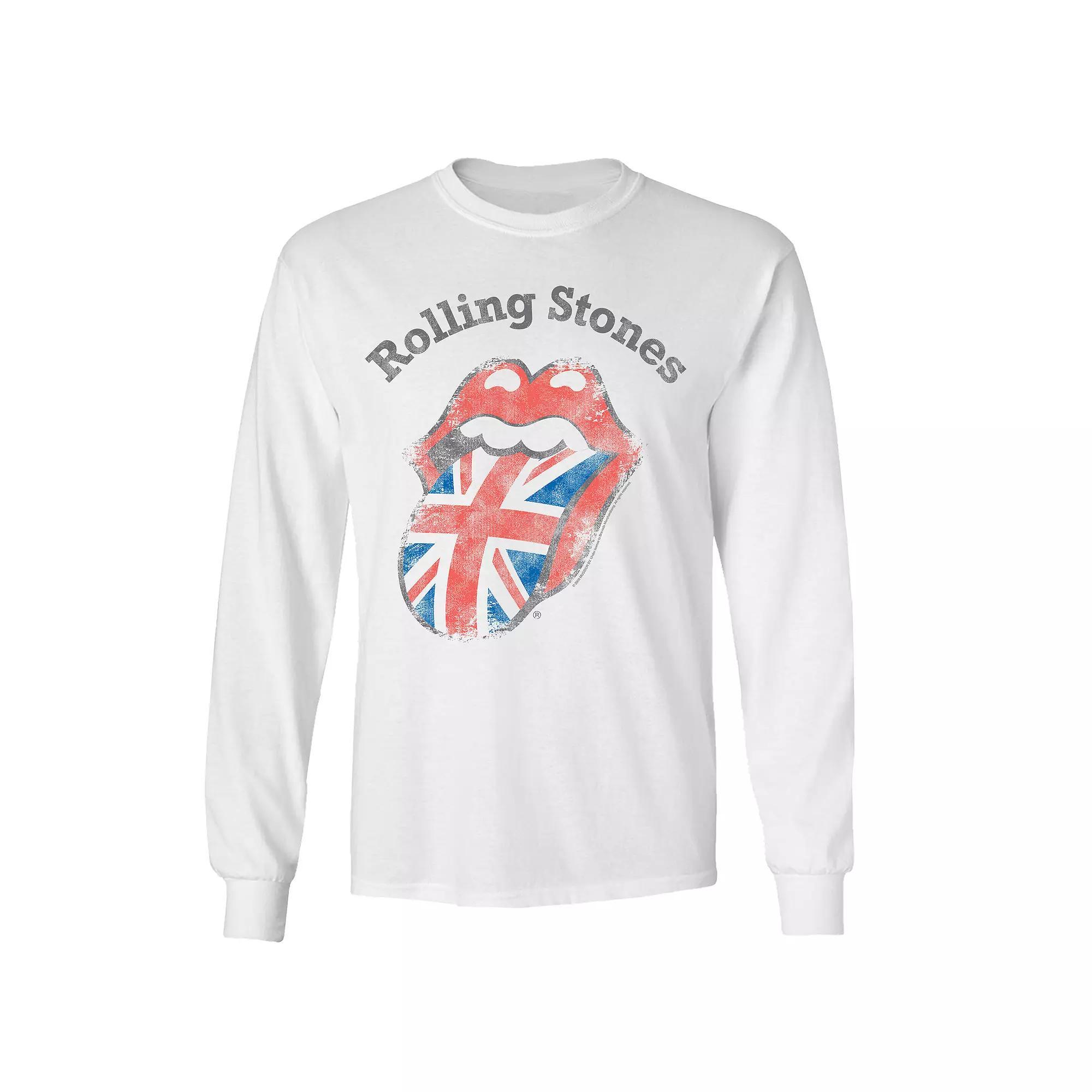Men's Rolling Stones Distressed Tongue Long Sleeve, Size: Large, White Product Image