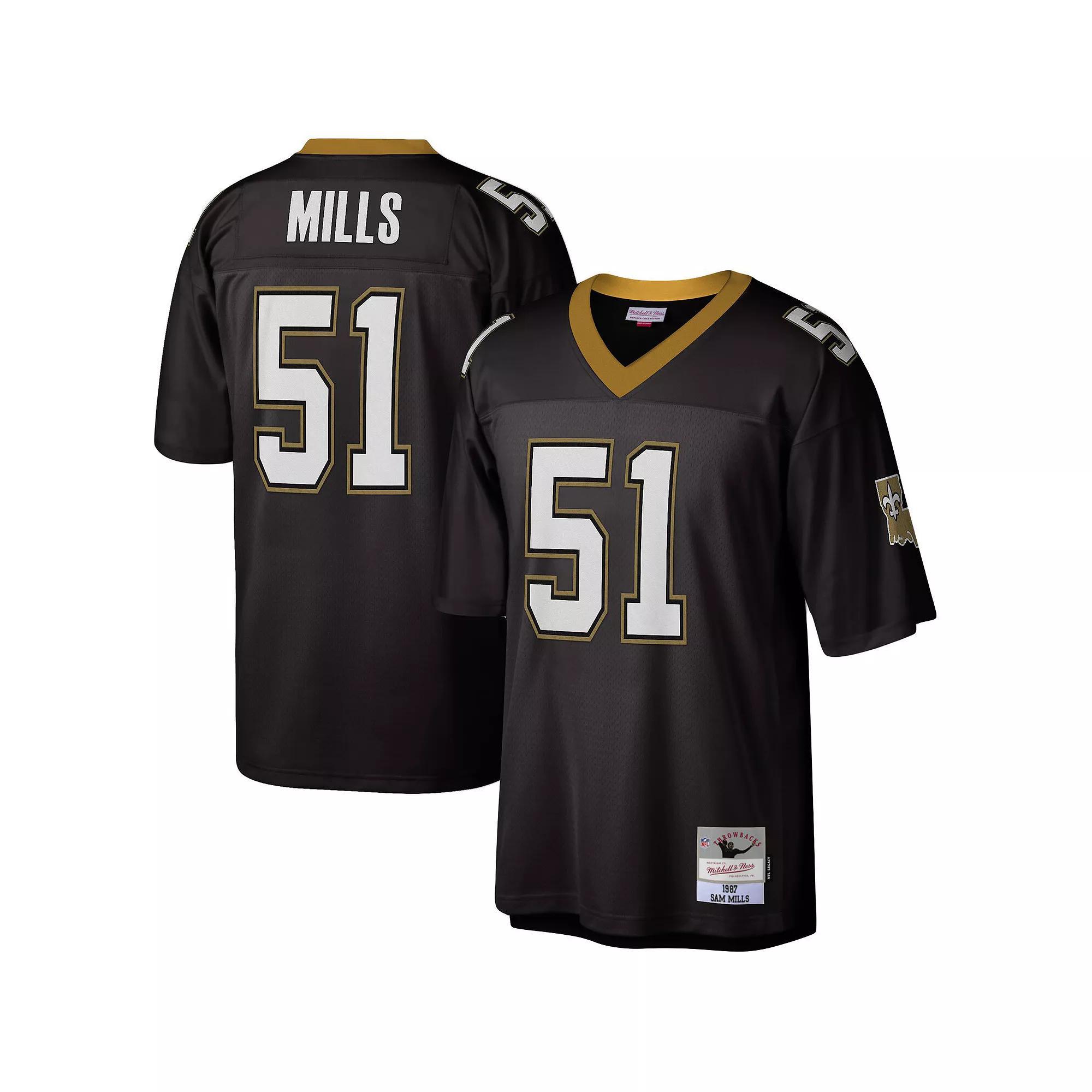 Men's Mitchell & Ness Sam Mills Black New Orleans Saints 1987 Legacy Replica Jersey, Size: Large Product Image