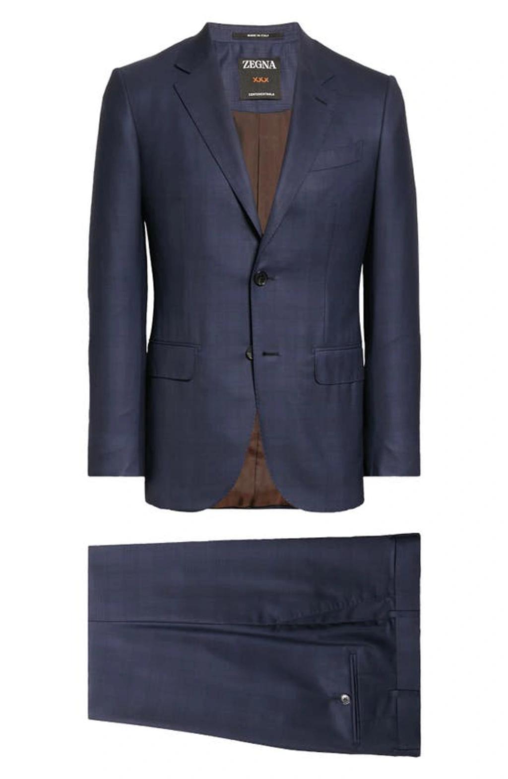 ZEGNA Prince Of Wales Plaid Centoventimila Wool Suit In Navy Product Image