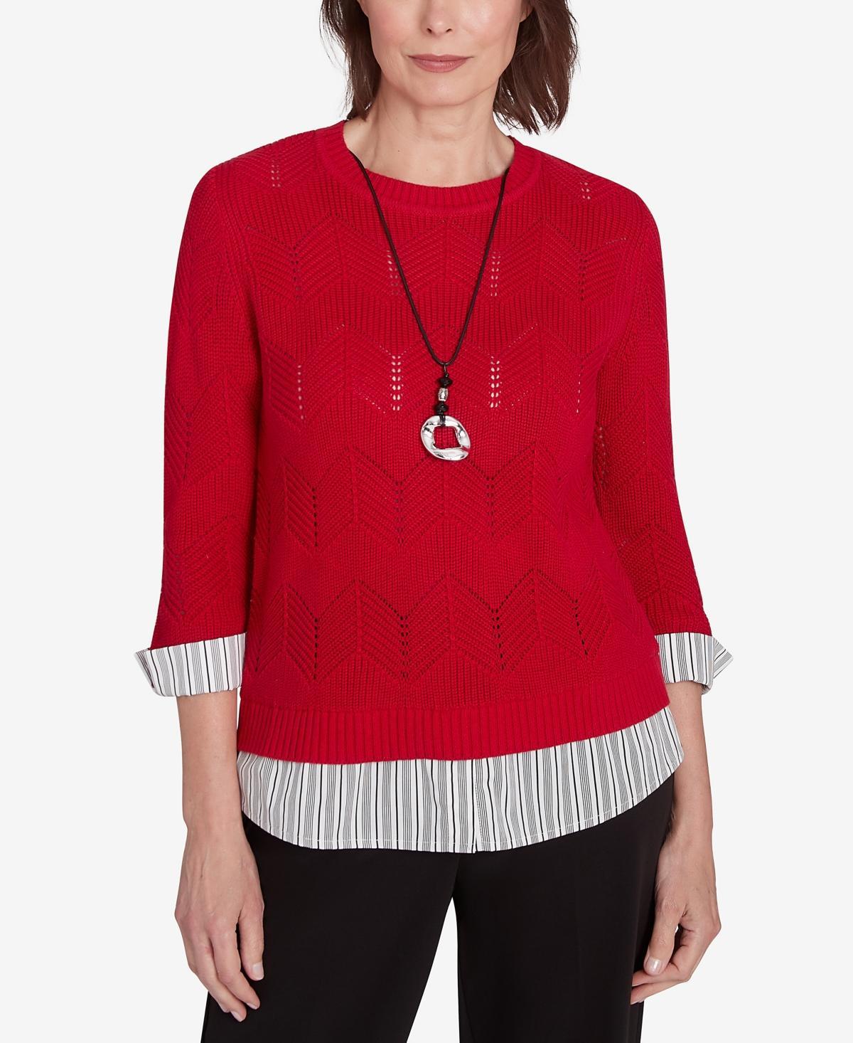 Womens Alfred Dunner Woven Chevron Sweater with Necklace Product Image