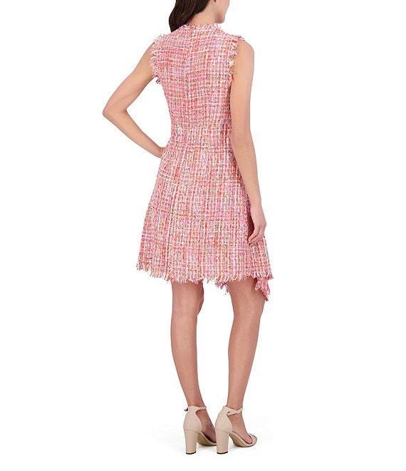 Vince Camuto Tweed Round Neck Sleeveless Asymmetrical A-Line Dress Product Image