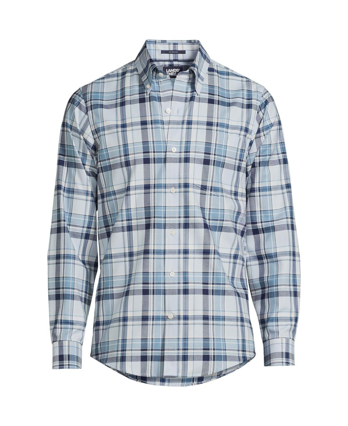 Big & Tall Lands' End Traditional-Fit No-Iron Twill Button-Down Shirt, Men's, Size: Large Tall, White Blue Plaid Product Image