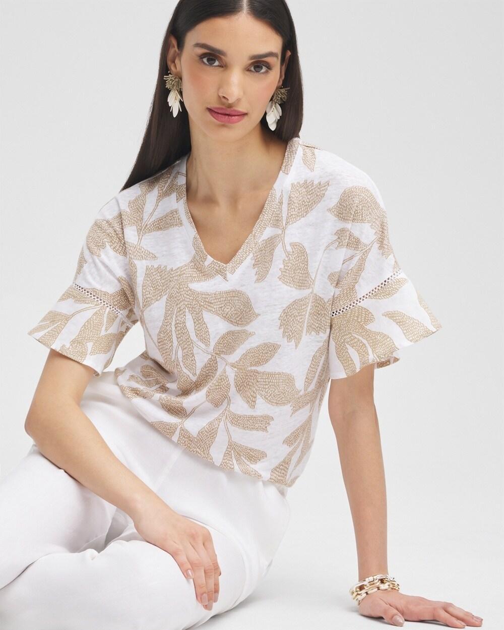 Leaves Linen Blend Flutter Sleeve Top Product Image