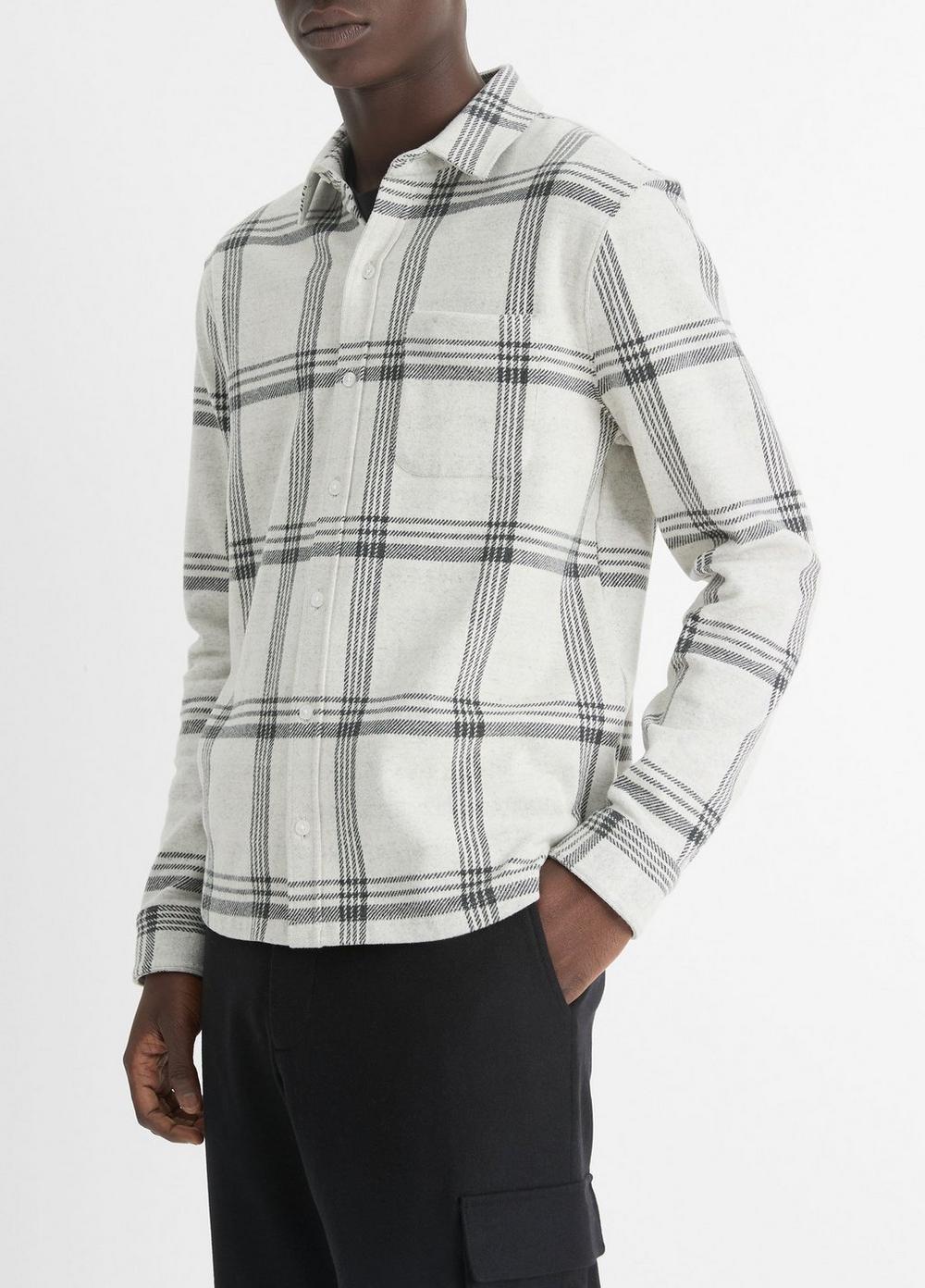 Mens Plaid Cotton-Blend Shirt Jacket, Light Heather Grey Combo, Size XL Vince Product Image