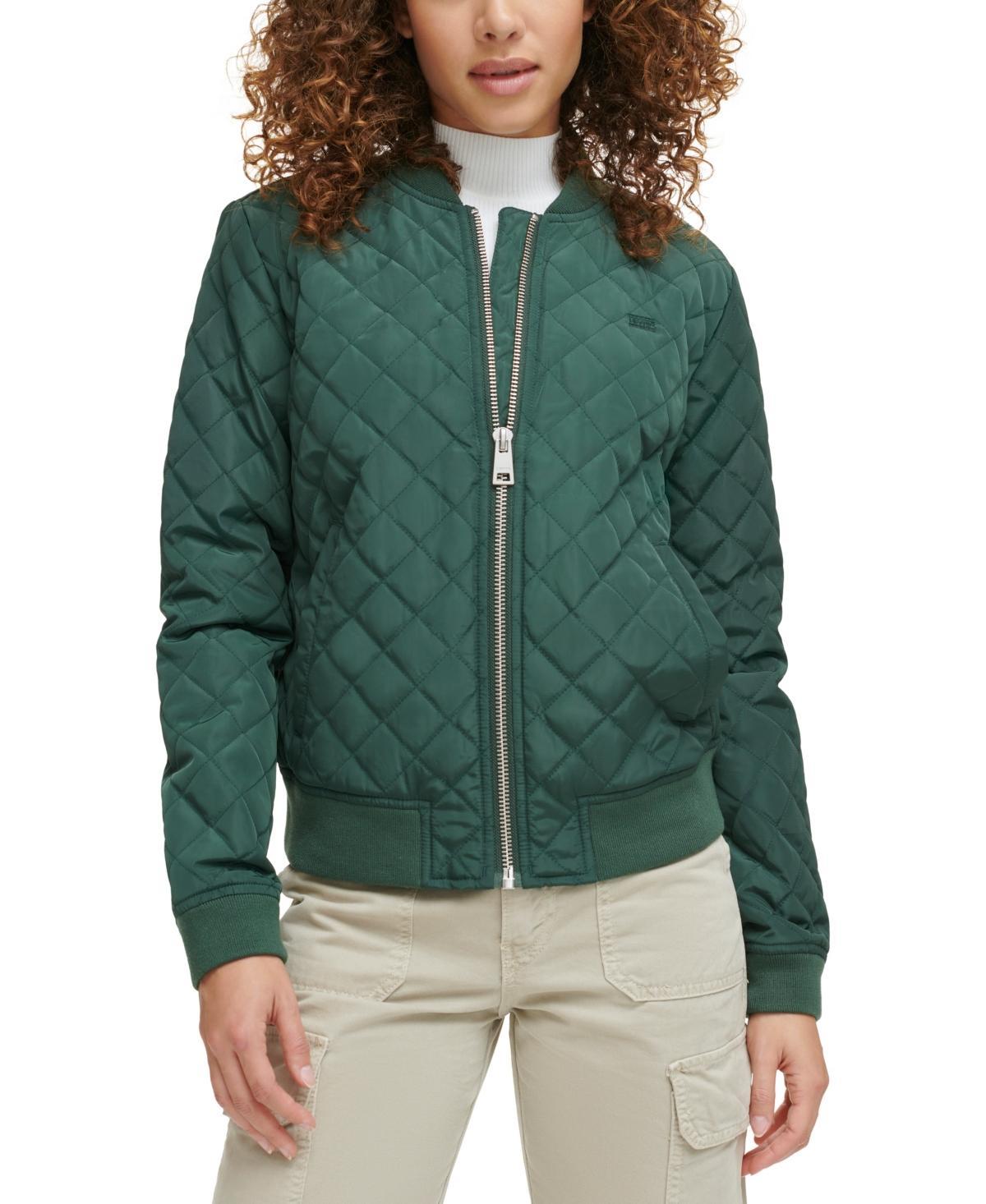Womens Levis Diamond Quilted Bomber Jacket Dark Green Product Image