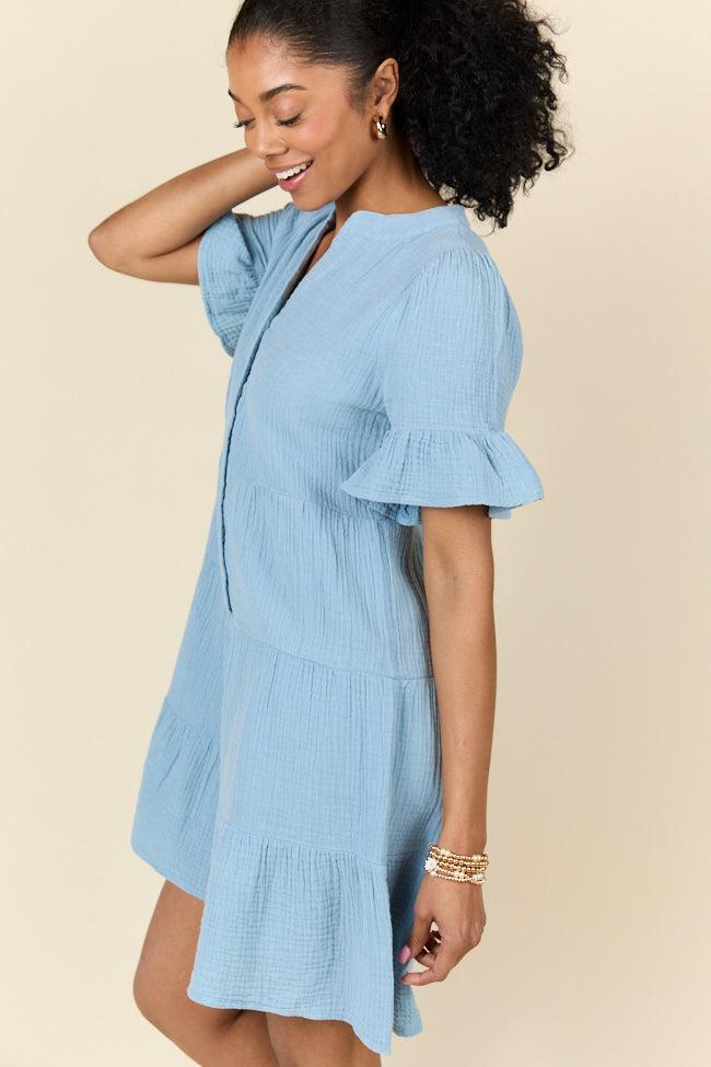 Weekend Wander Blue Gauze Mini Dress FINAL SALE Product Image