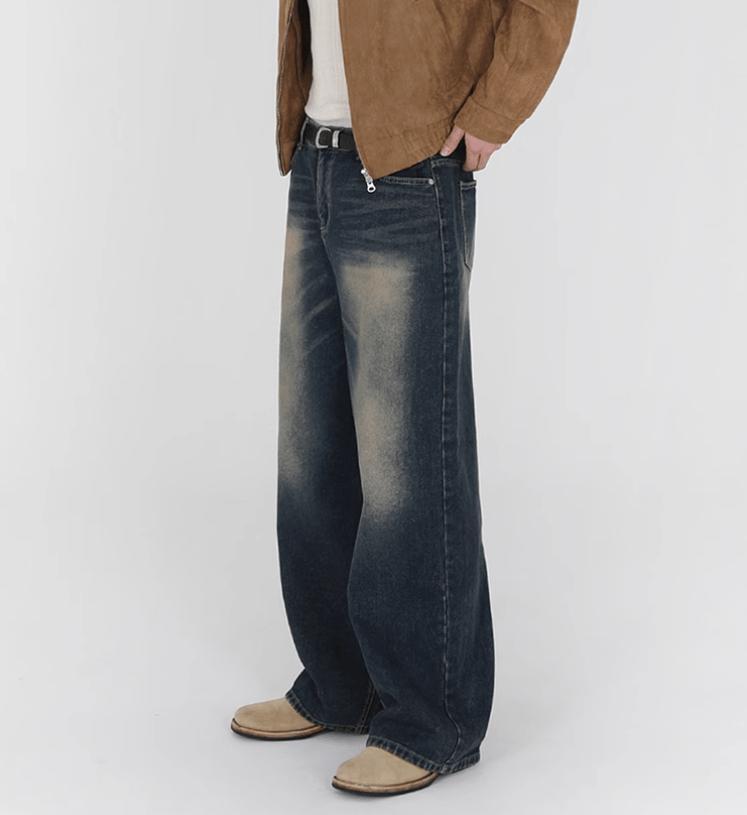 RT No. 10958 WASHED BLUE DENIM RELAX STRAIGHT JEANS Product Image