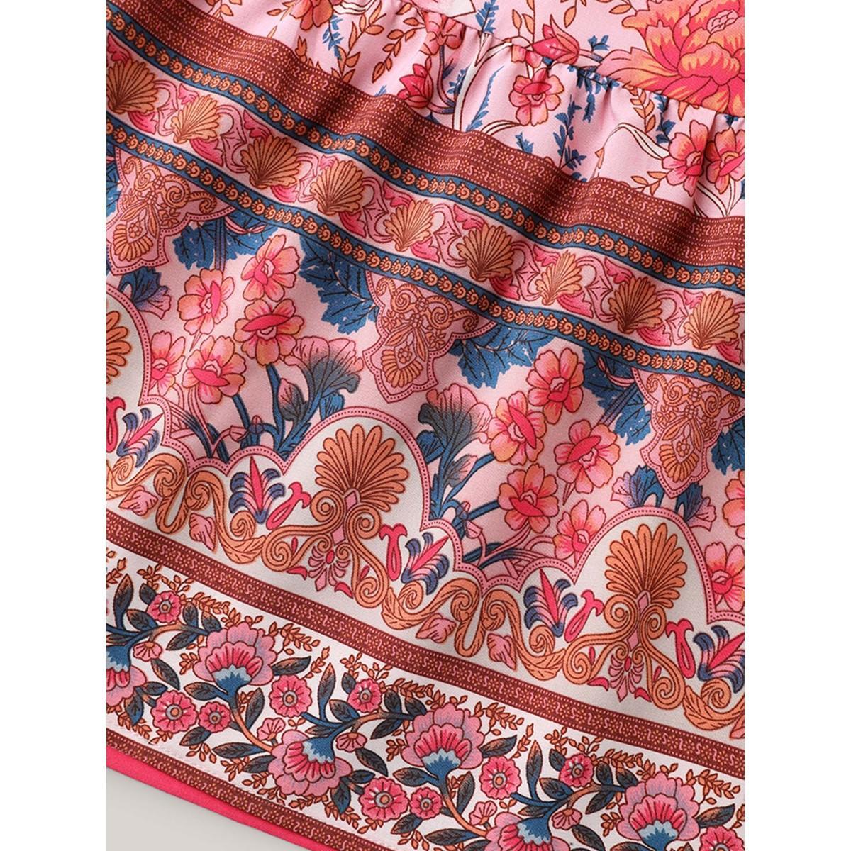 Plus Size Rosy Floral Print Lace Maxi Dress Blush Women Overlap Collar Short sleeve Curvy BloomChic 22-24/3X Product Image