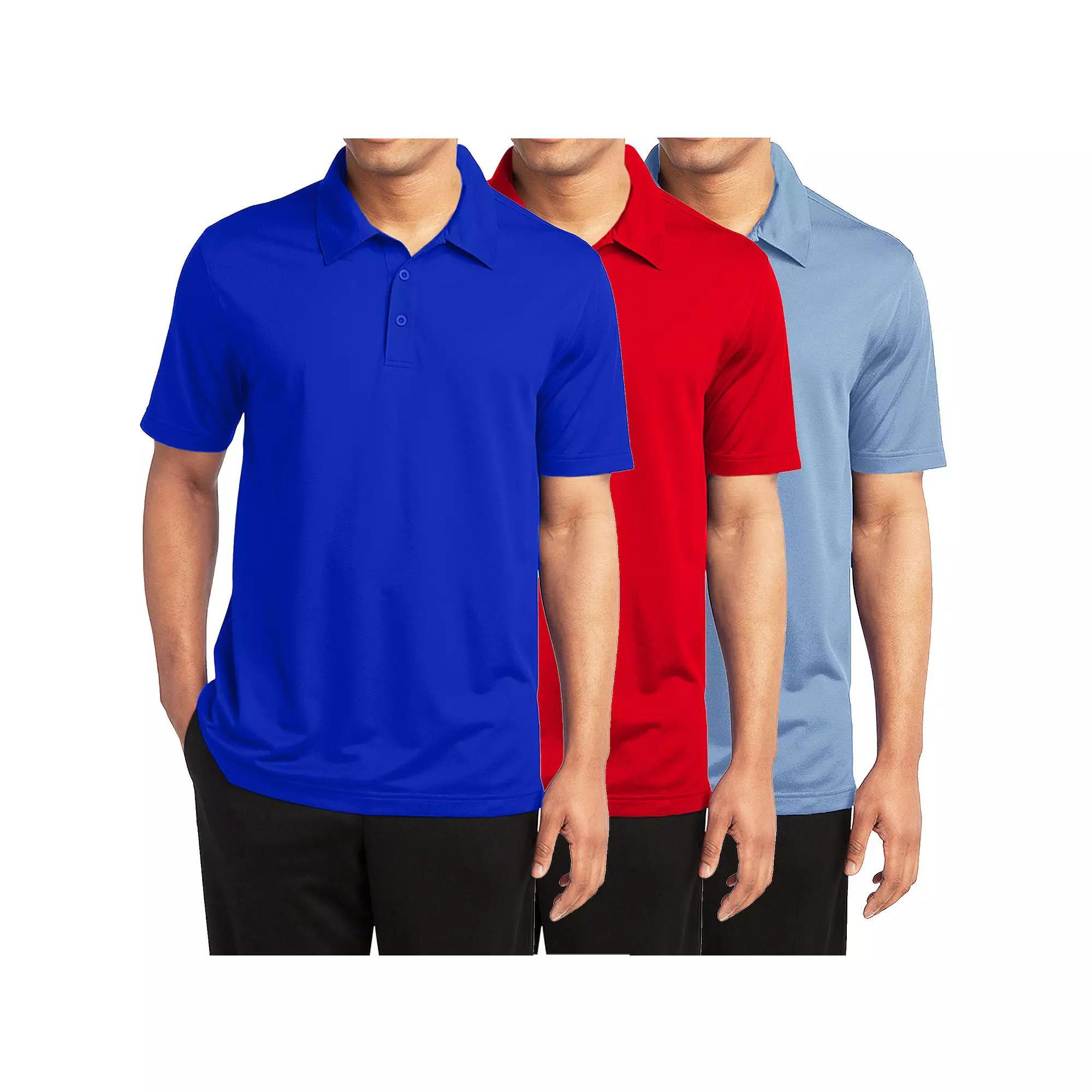 Men's Galaxy By Harvic 3-Pack Moisture-Wicking Polos, Size: 3XL, Royal Red Light Blue Product Image