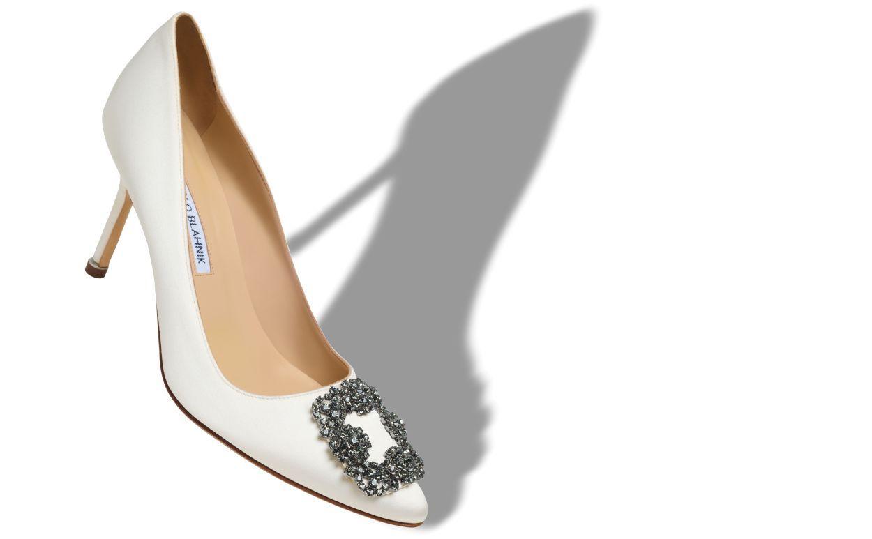 HANGISI 90 White Satin Jewel Buckle Pumps Product Image