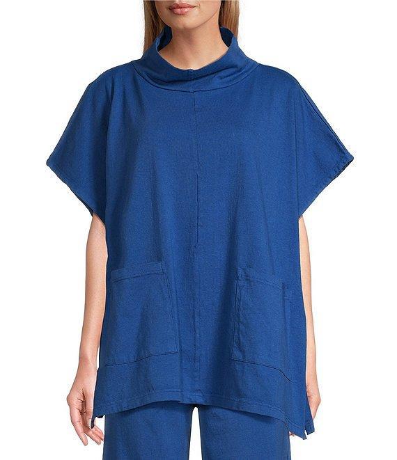 Bryn Walker Pip Cotton Jersey Mock Cowl Neck Elongated Cap Sleeve Poncho Top Product Image
