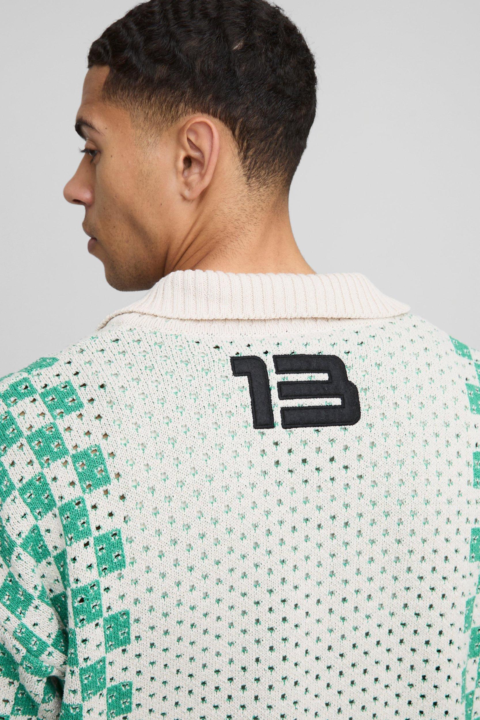 Official Oversized Boxy Football Open Stitch Knitted Polo | boohooMAN USA Product Image