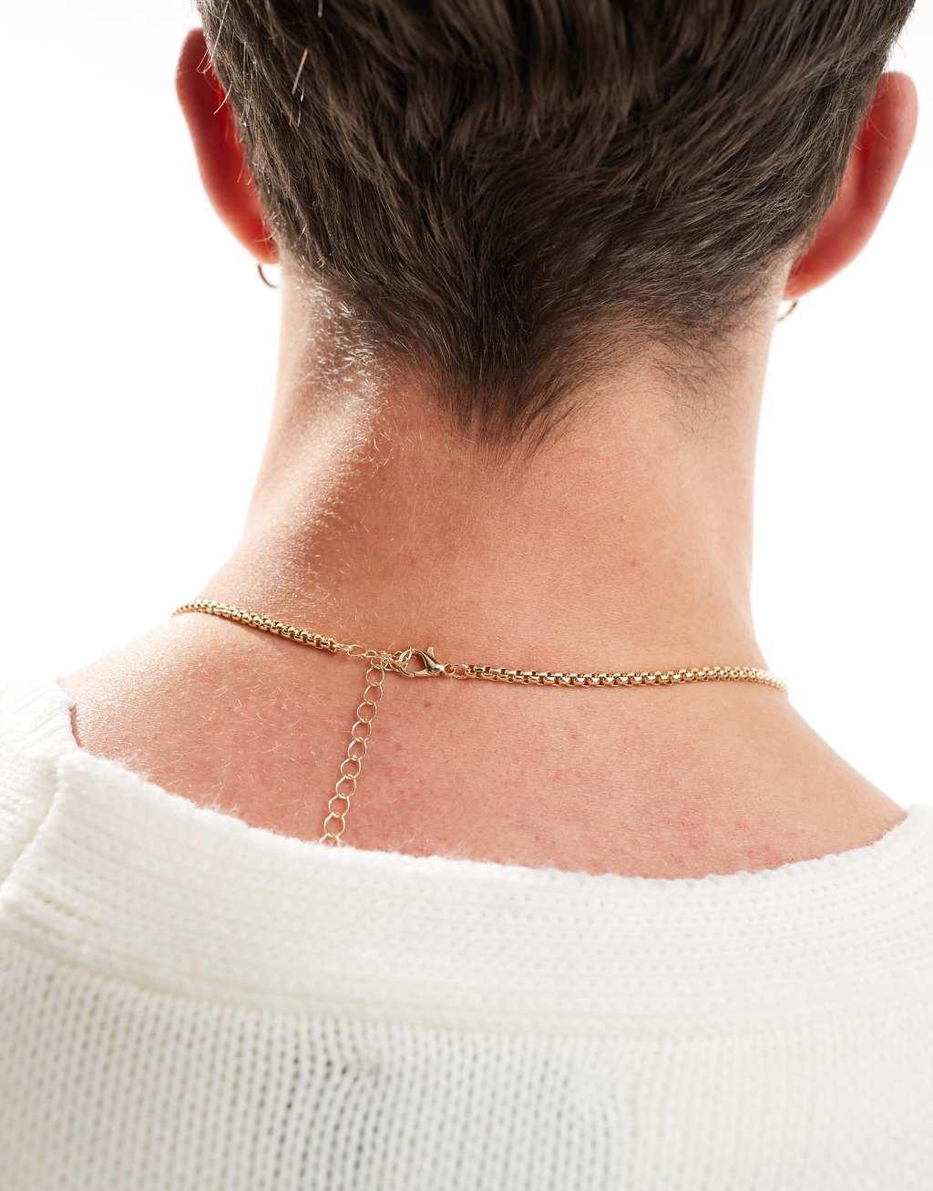 ASOS DESIGN necklace with green crystal pendant in gold tone Product Image