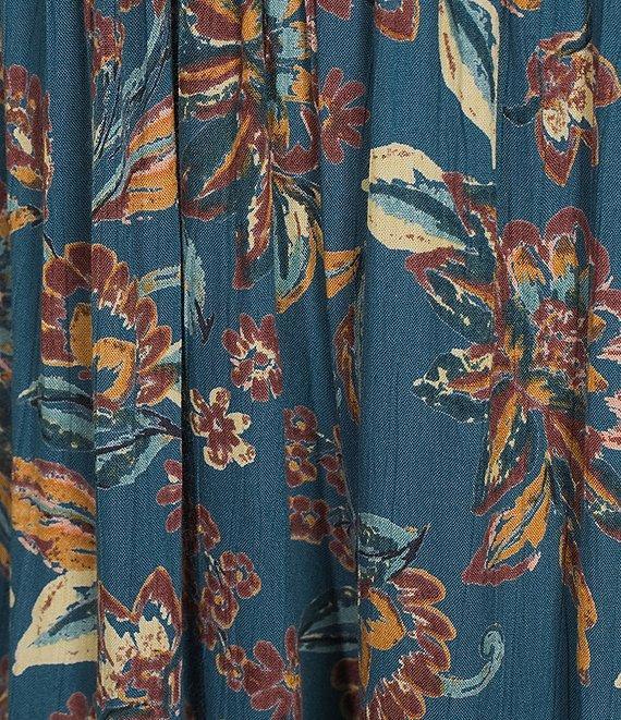 Angie Sleeveless Large Floral/Border Print Keyhole Knot Front Wide Leg Jumpsuit Product Image