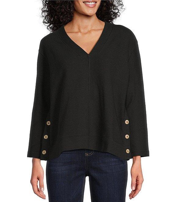 Westbound Long Sleeve V-Neck Button Side Top Product Image