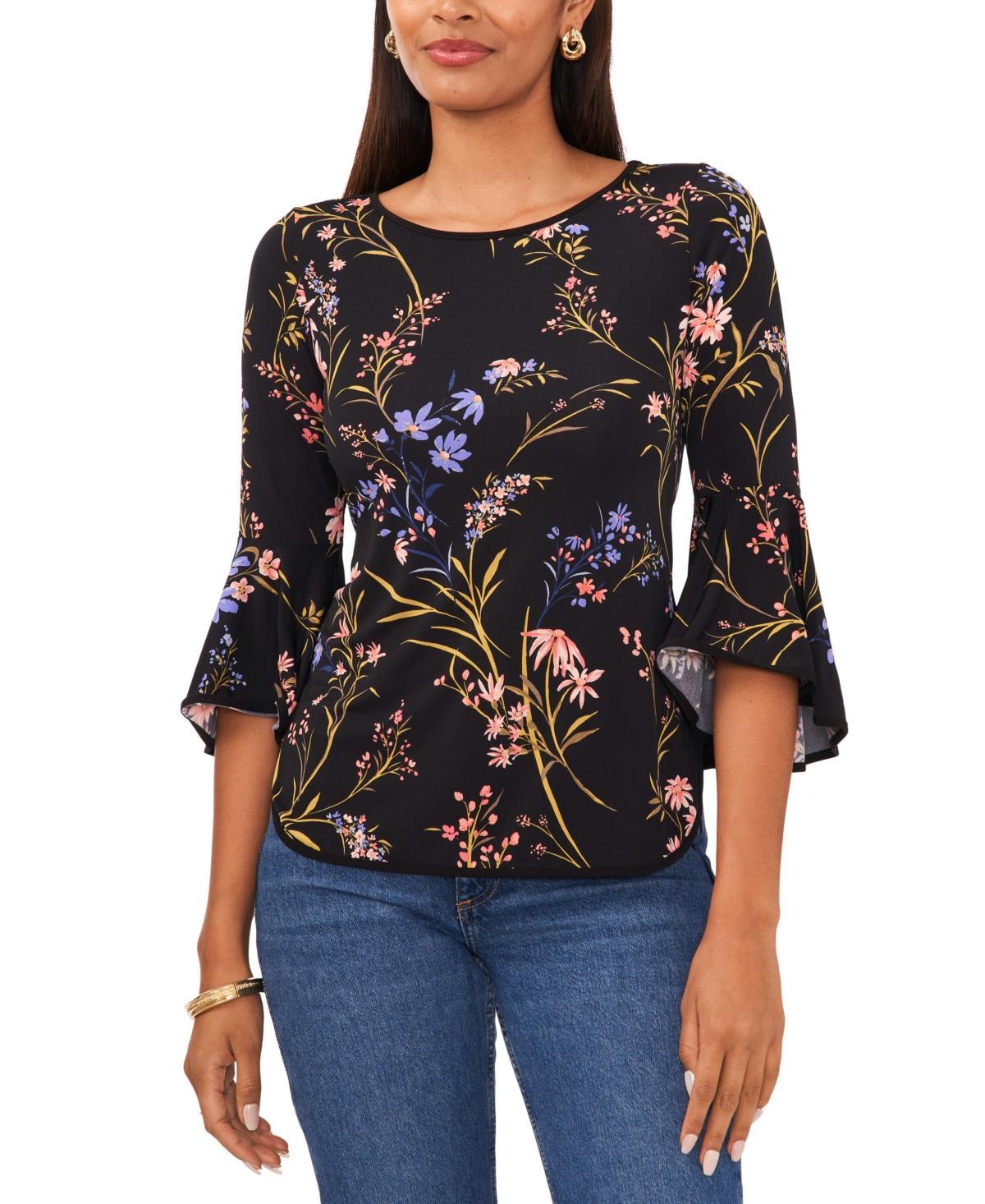 Sam & Jess Petite Contrast-Trim Bell-Sleeve Top Product Image