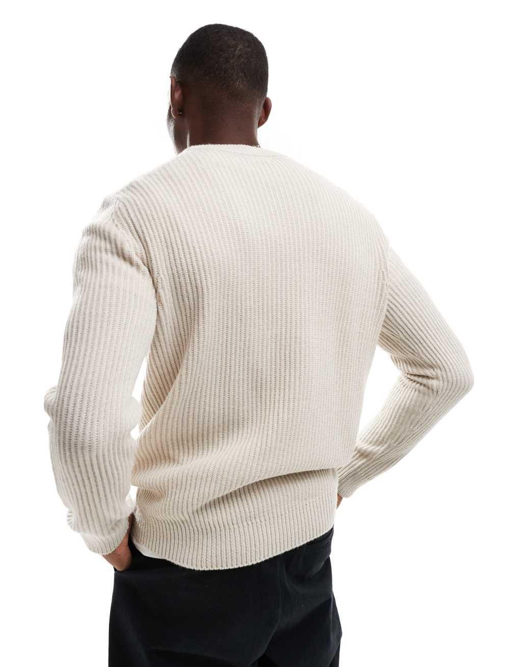 JJ Rebel ribbed crew neck sweater in beige Product Image