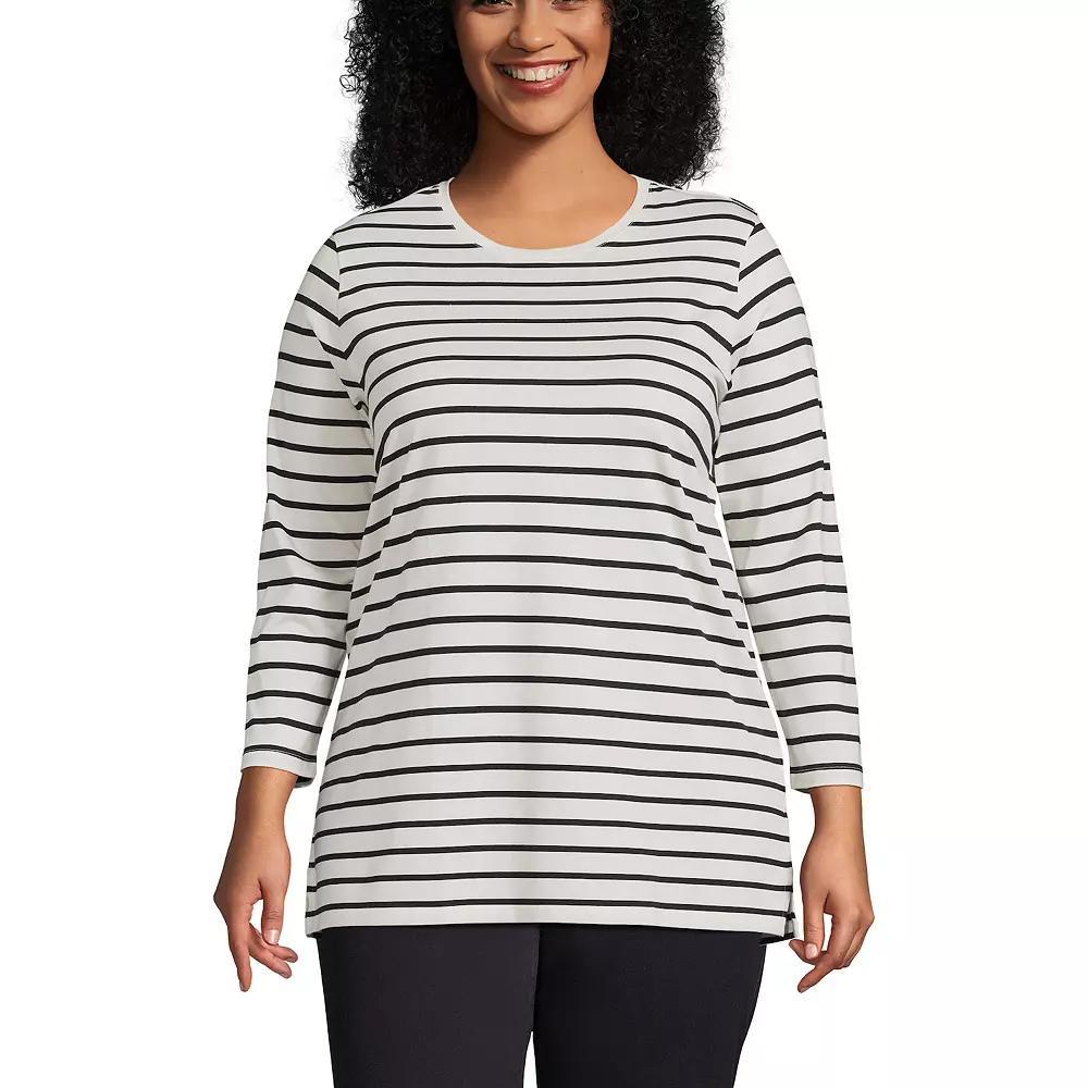 Plus Size Lands' End Supima Cotton Relaxed Fit Crewneck Tunic, Women's, Size: 3XL, Soft Orchid Stripe Product Image