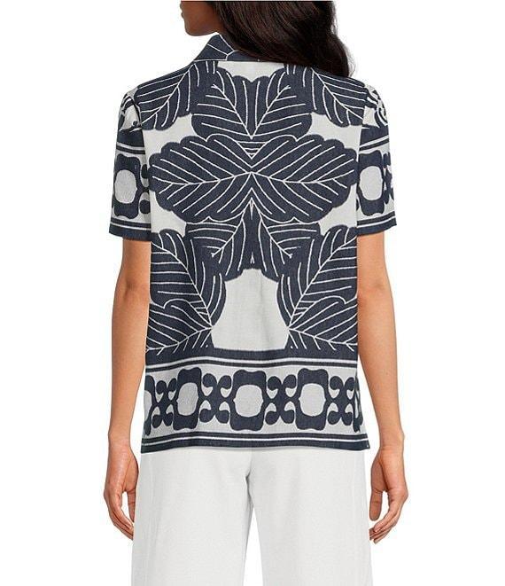 Trina Turk Abba Printed Clip Jacquard Point Collar Short Sleeve Top Product Image